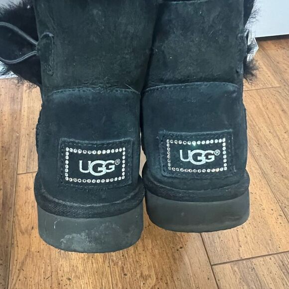 Ugg Mini Bailey Button Bling Boot Black Swarovski Crystal Button Womens - Picture 8 of 9